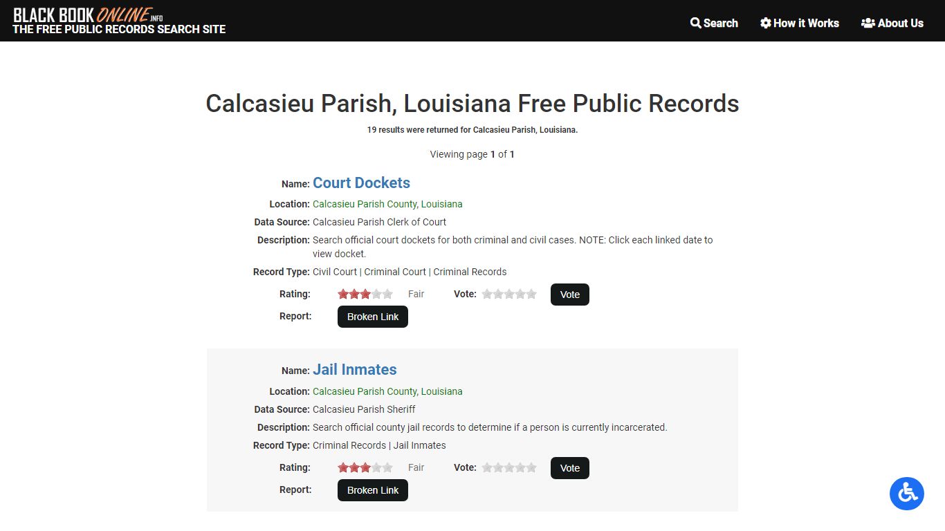 Calcasieu Parish, Louisiana Free Public Records - Black Book Online